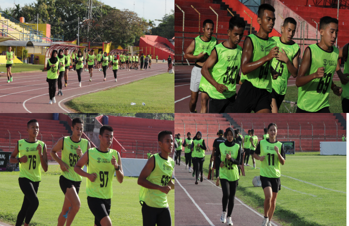 RATUSAN SISWA BIMBEL ARKA MENGIKUTI TRY OUT JASMANI-PULUHAN SISWA MENDAPATKAN LARI 12 MENIT DENGAN 